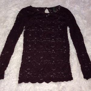 Maroon Lace Long-Sleeve Top
